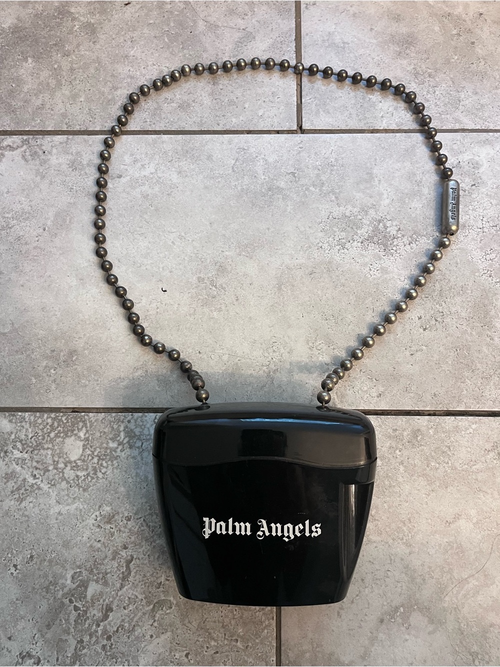Palm Angels Black Patent Crossbody Case with Ball Chain